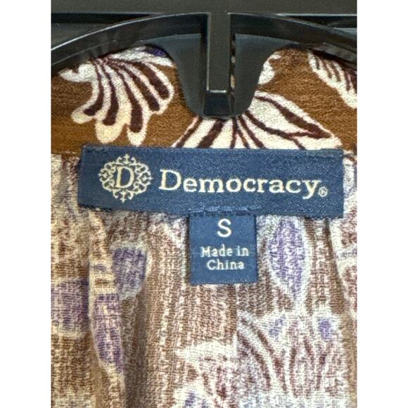 NWT Democracy Small Top Long Sleeve Button Up Brown Cream Purple Floral Lace - Picture 3 of 7
